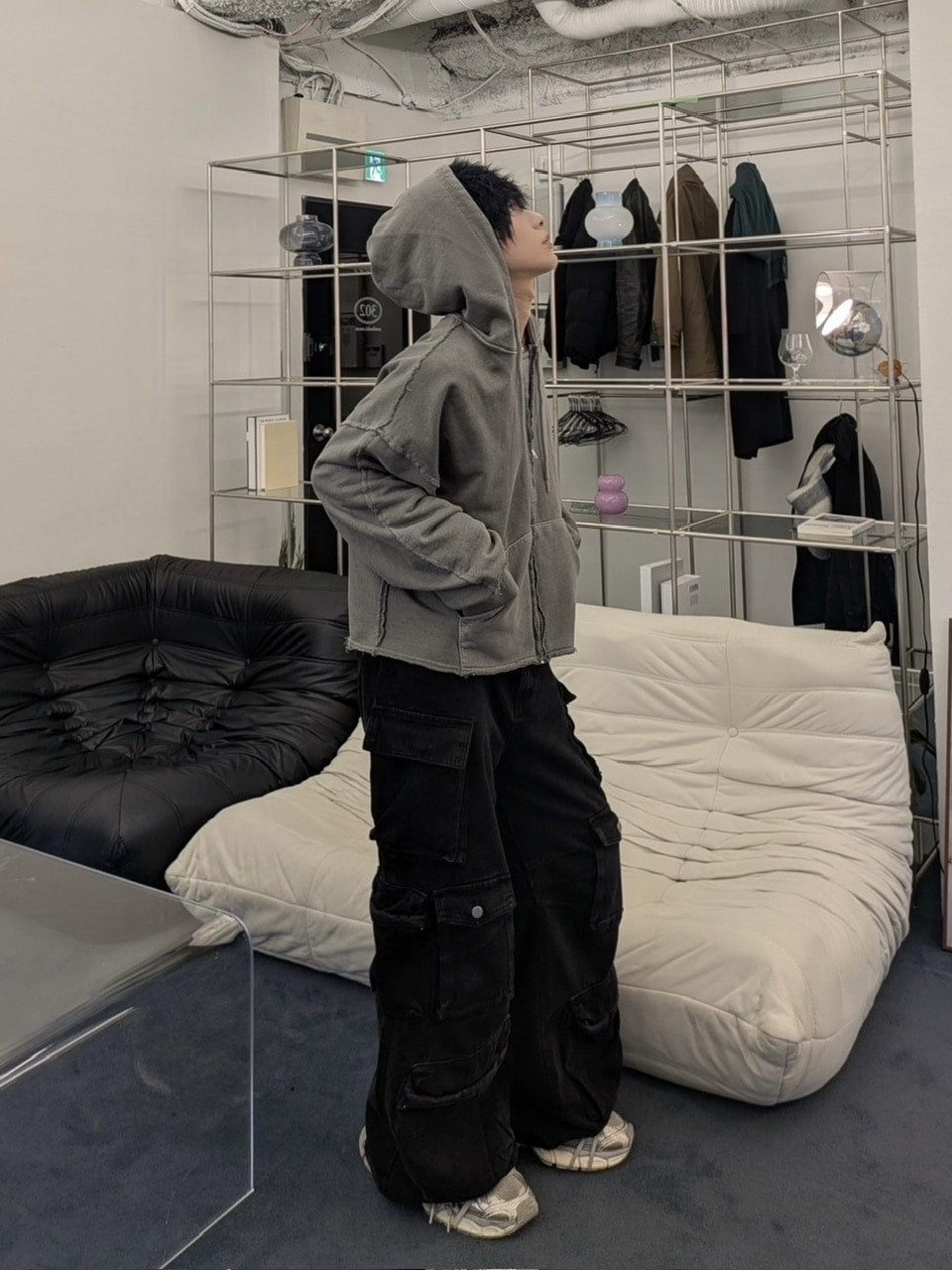 受注制【LUV CODE】pigment cropped zip up hoodie (2color)