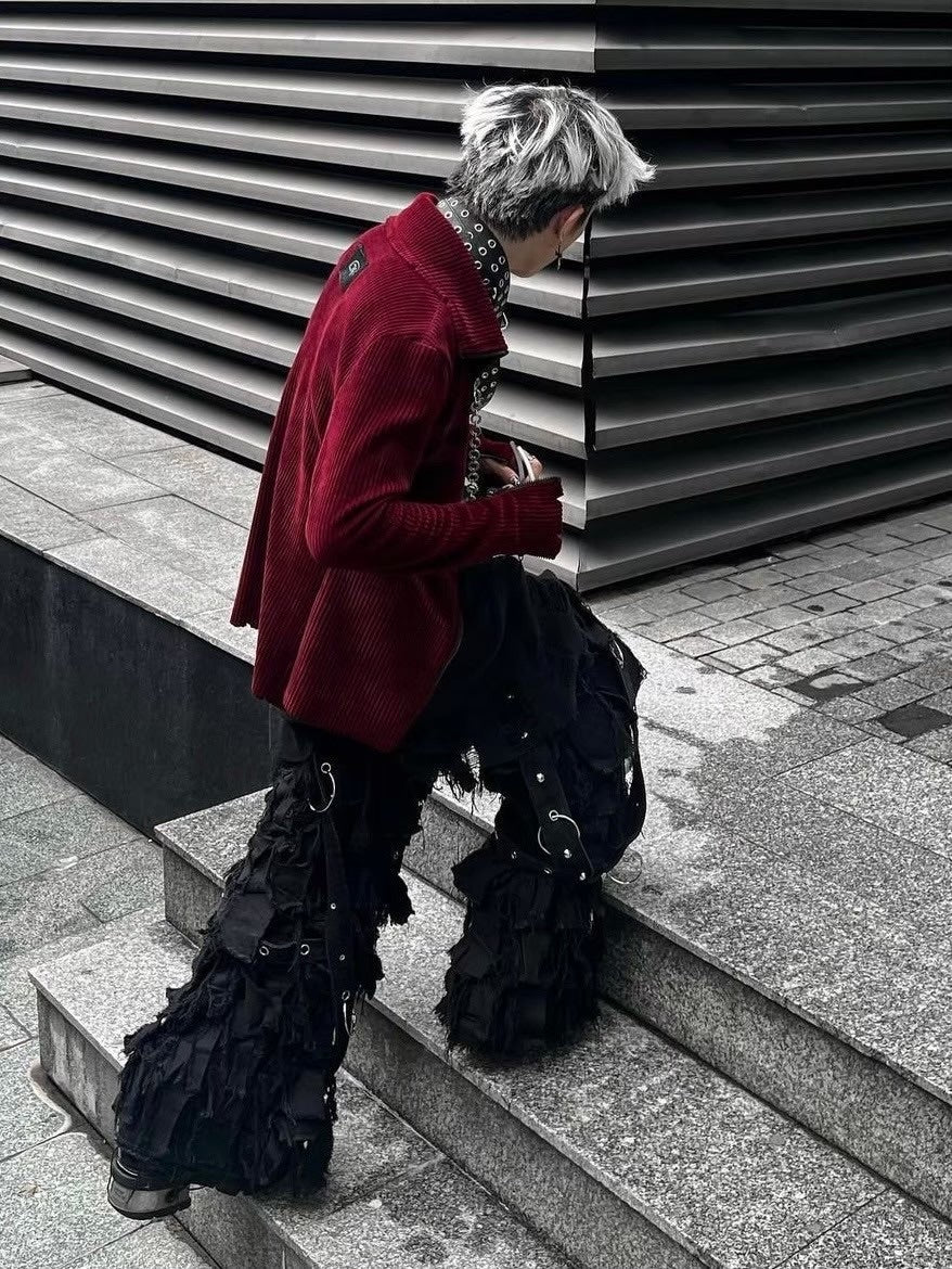 【UNIZ】BLACK MONSTER PANTS / 【ユニズ】ブラックモンスターダメージワイドデニムパンツ