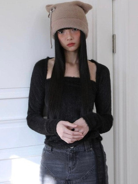 【Uglyshadow】ANGORA HOODIE TANK TOP / 【アグリーシャドウ】アンゴラフードタンクトップ長袖カーディガン