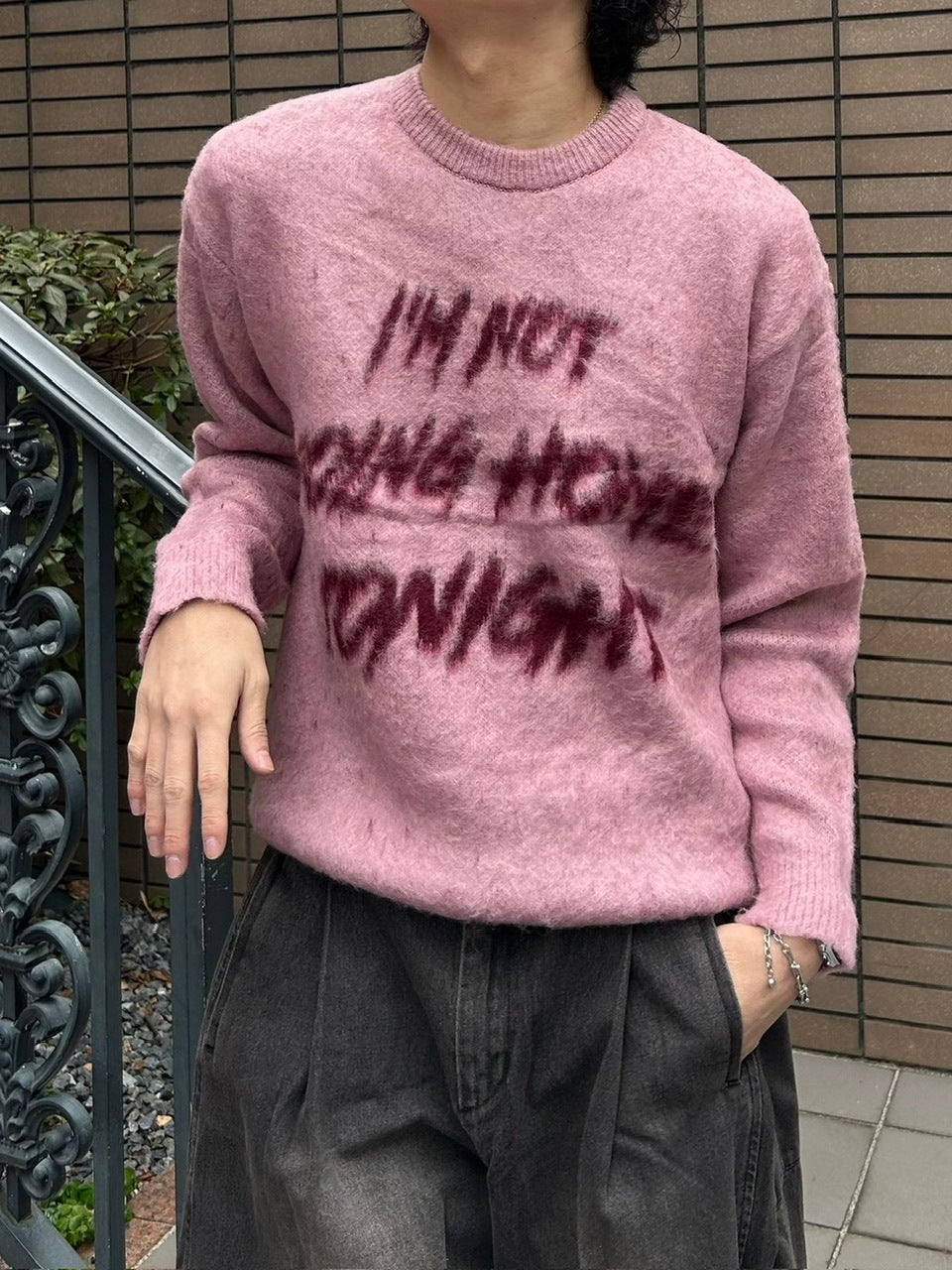受注制【Chikashitsu +】unisex slogan knit (4color)