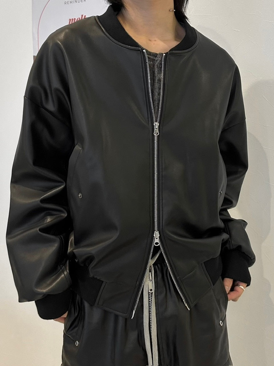 国際配送【LUV CODE】double zip up leather jacket