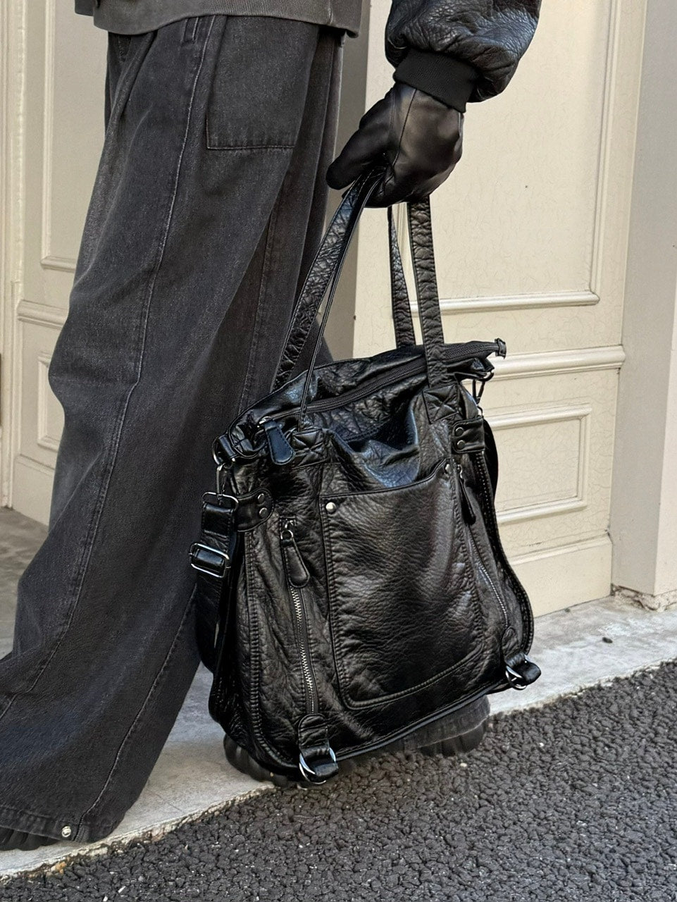 受注制【Chikashitsu +】antique like eco leather tote bag / 【チカシツプラス】アンティーク風エコレザートートバッグ