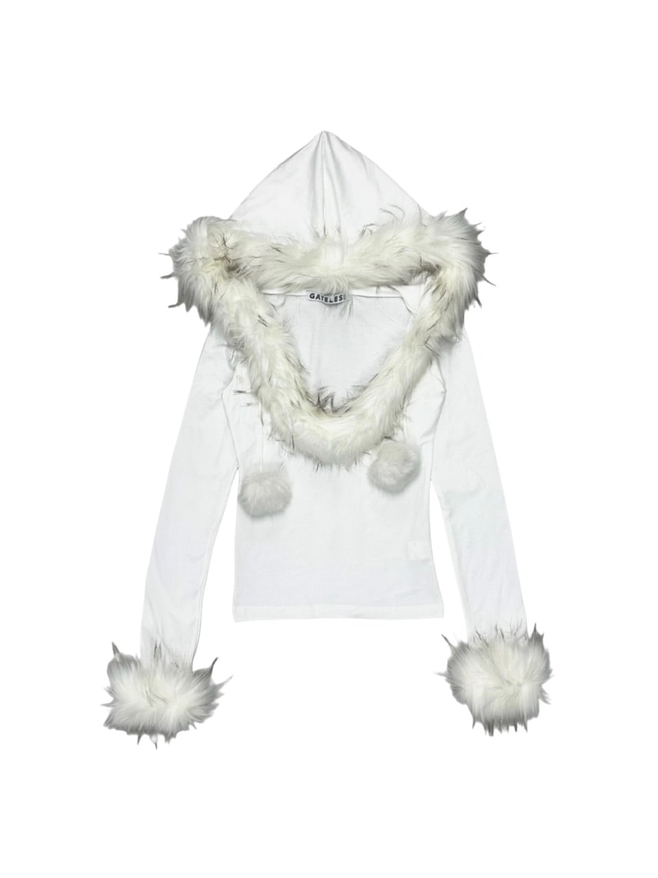 受注制【Never mind the XU】v neck crop fur hoodie (2color)
