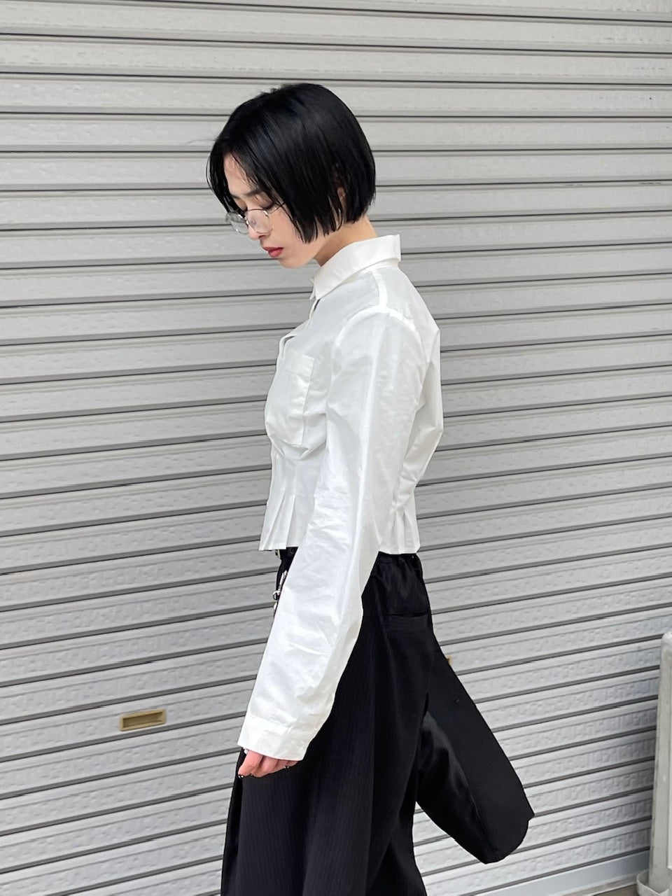 受注制【oaks】cropped pintuck pocket shirt (3color)