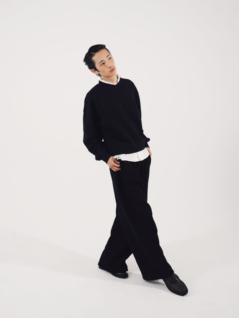 【CS】cropped vneck sweat shirt (black)