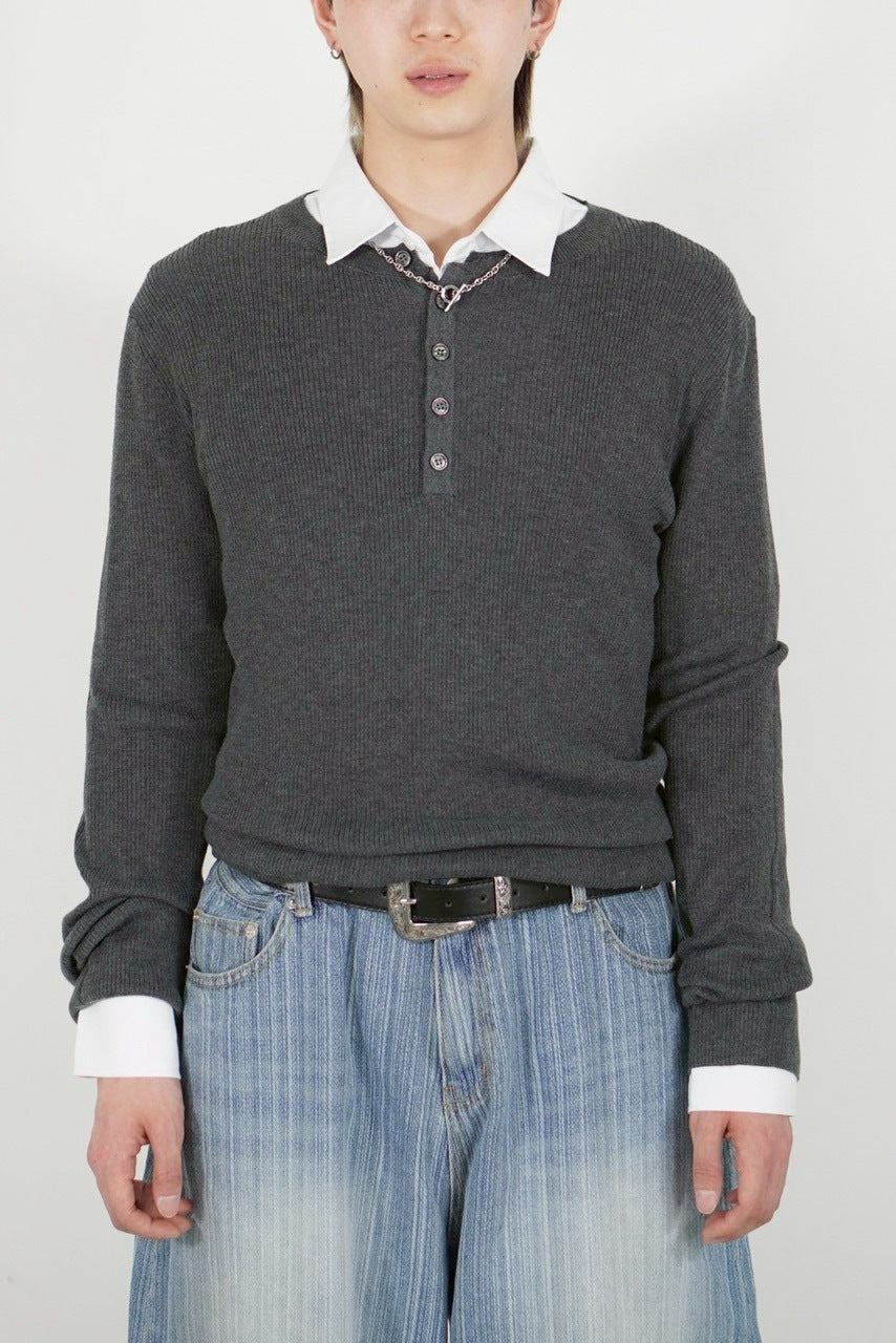 【Chikashitsu +】henry neck long sleeve knit (4color)