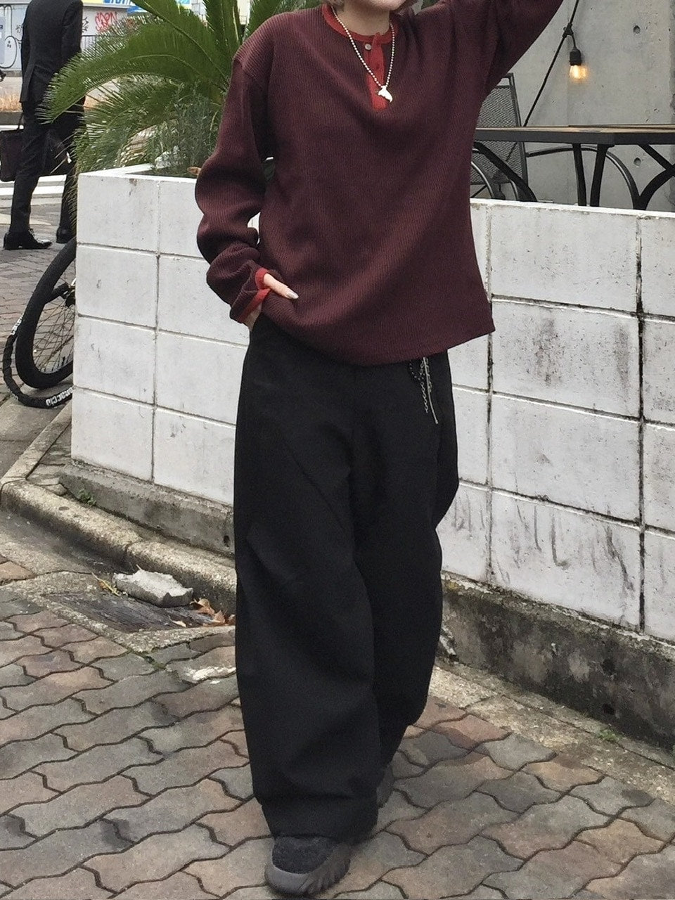 受注制【youll】henry neck waffle long tee (2color)