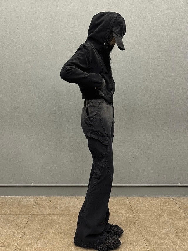 【BLR BLUER】BLEACHED CURVED INCISION SWEAT HOODIE ZIP-UP (Ｗ)