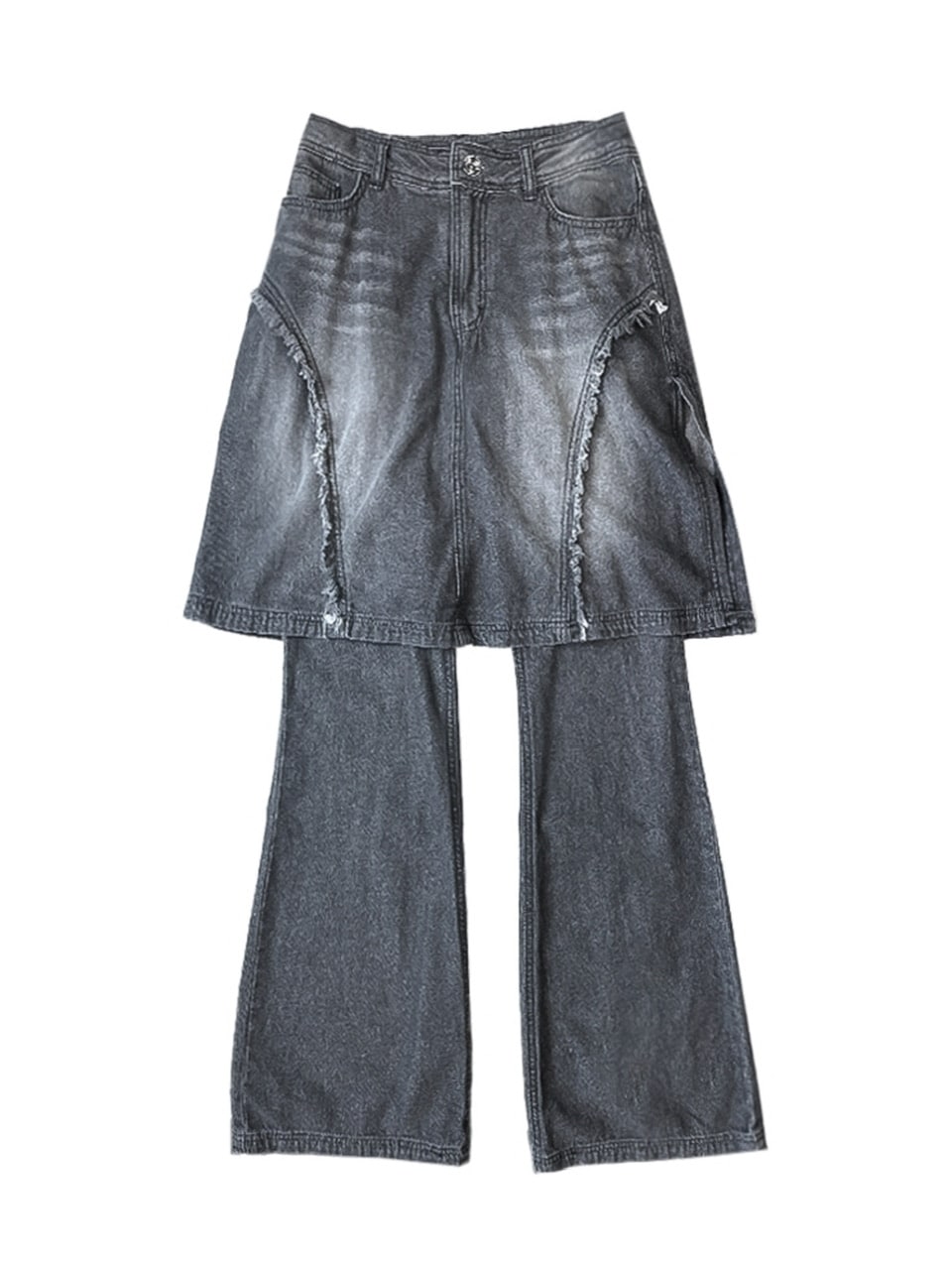 【BLR BLUER】RAW-CUT DENIM SKIRT PANTS