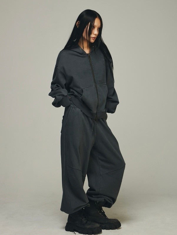 【BLR BLUER】Dyed Circle Logo Over-fit Hoodie Zip-up