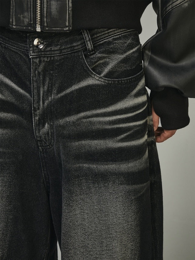 【BLR BLUER】EMBOSSED WAVE WASHING WIDE DENIM PANTS