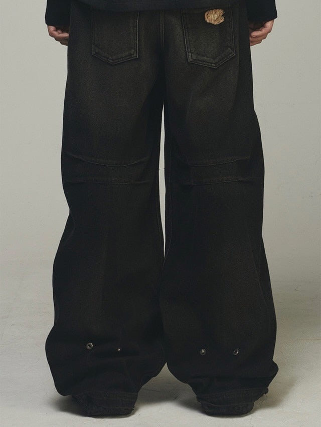 【BLR BLUER】KNEE POINT WASHED DENIM PANTS BROWN