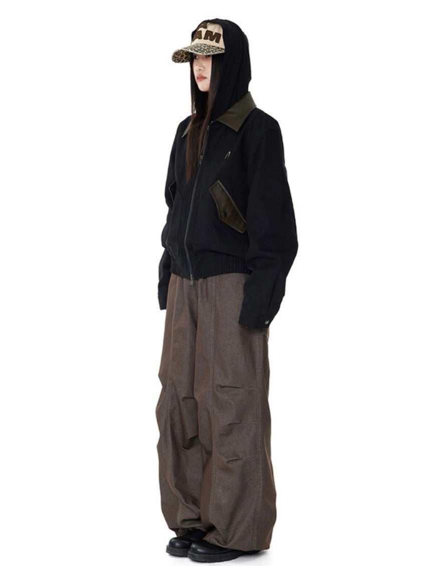 【AAKAM】Contrast Leather Work Jacket