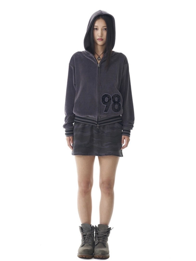 【AAKAM】98 Patch Velour Zip-Up Hoodie