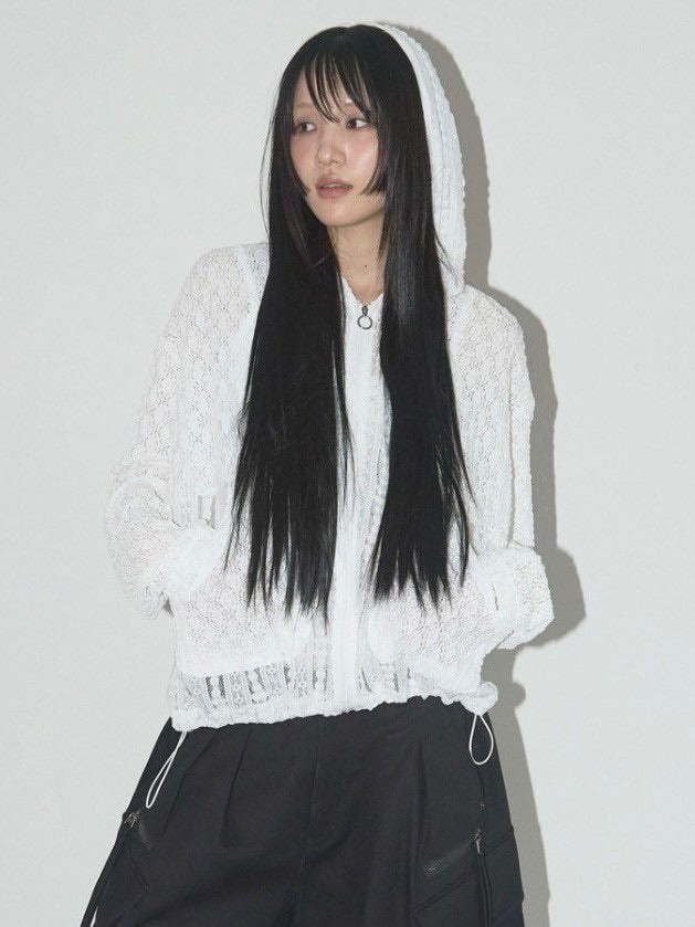 【FANCY CLUB】PLUMPY LACE LINE HOOD ZIP-UP / 【ファンシークラブ】レースメッシュジップアップパーカー