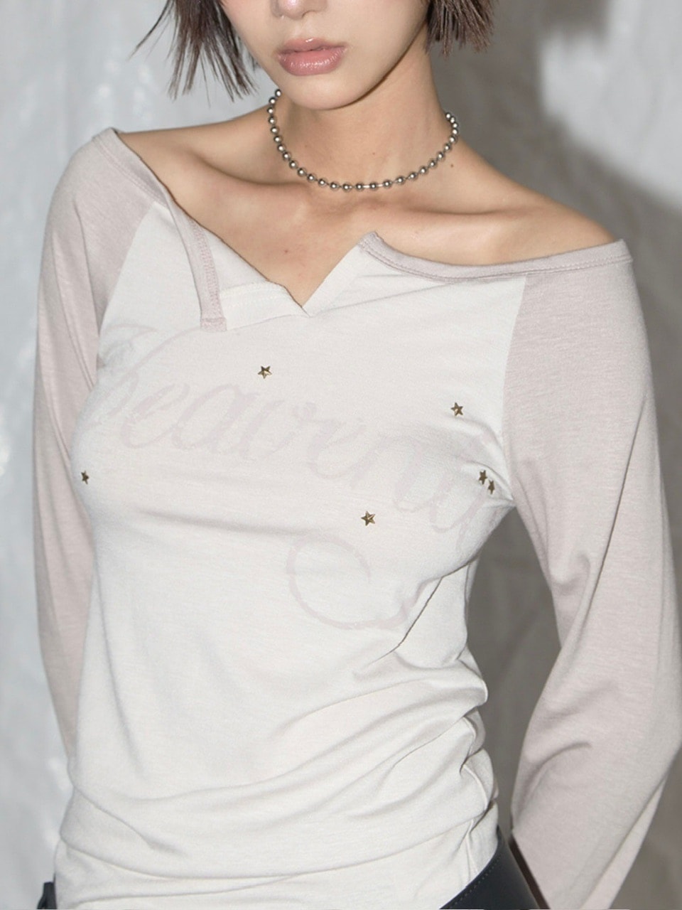 【FANCY CLUB】HEAVENLY OFF-SHOULDER LONG SLEEVE / 【ファンシークラブ】オフショルダーレタリングプリント長袖Tシャツ