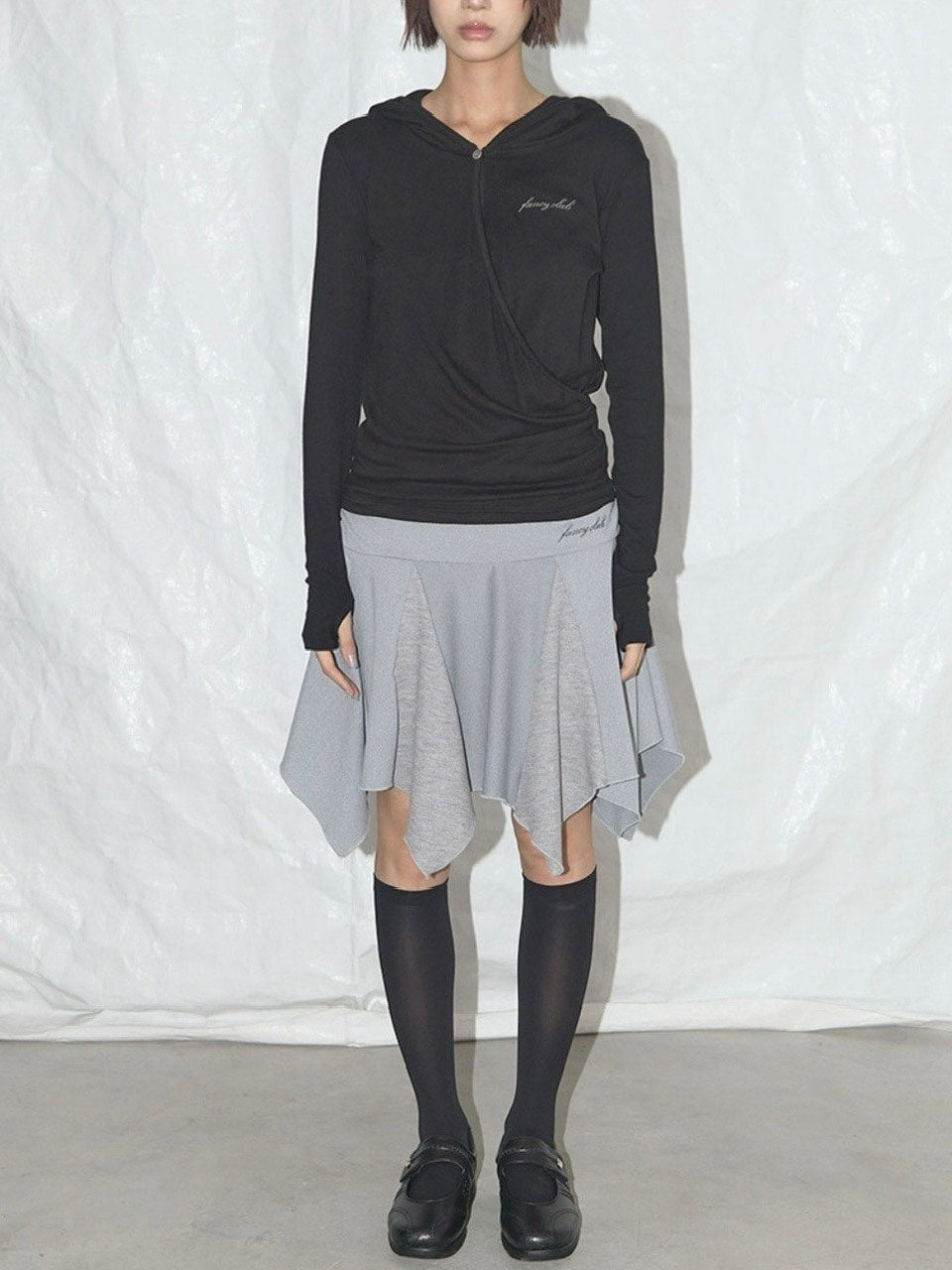 【FANCY CLUB】UNBALANCE SKIRT LAYERED PINTUCK PANTS