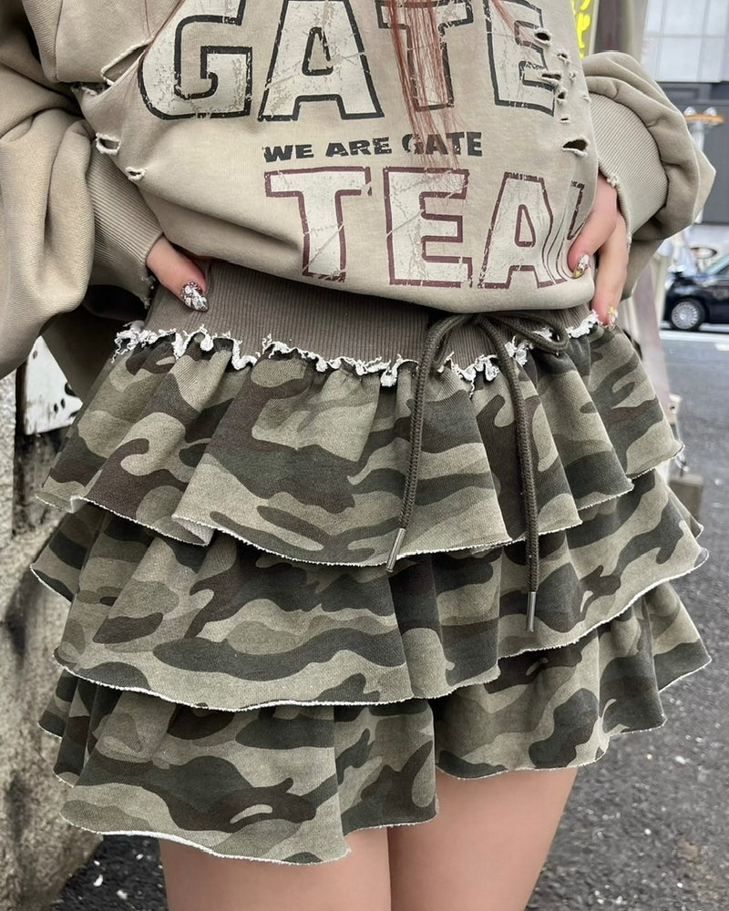 受注制【Never mind the XU】camouflage frill mini skirt