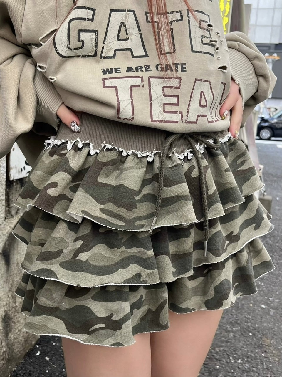 受注制【Never mind the XU】camouflage frill mini skirt