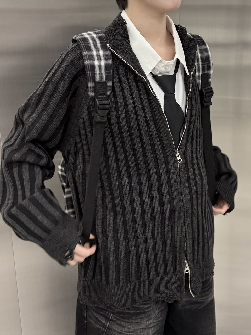 受注制【nmtc +】damage zip up knit (3color)