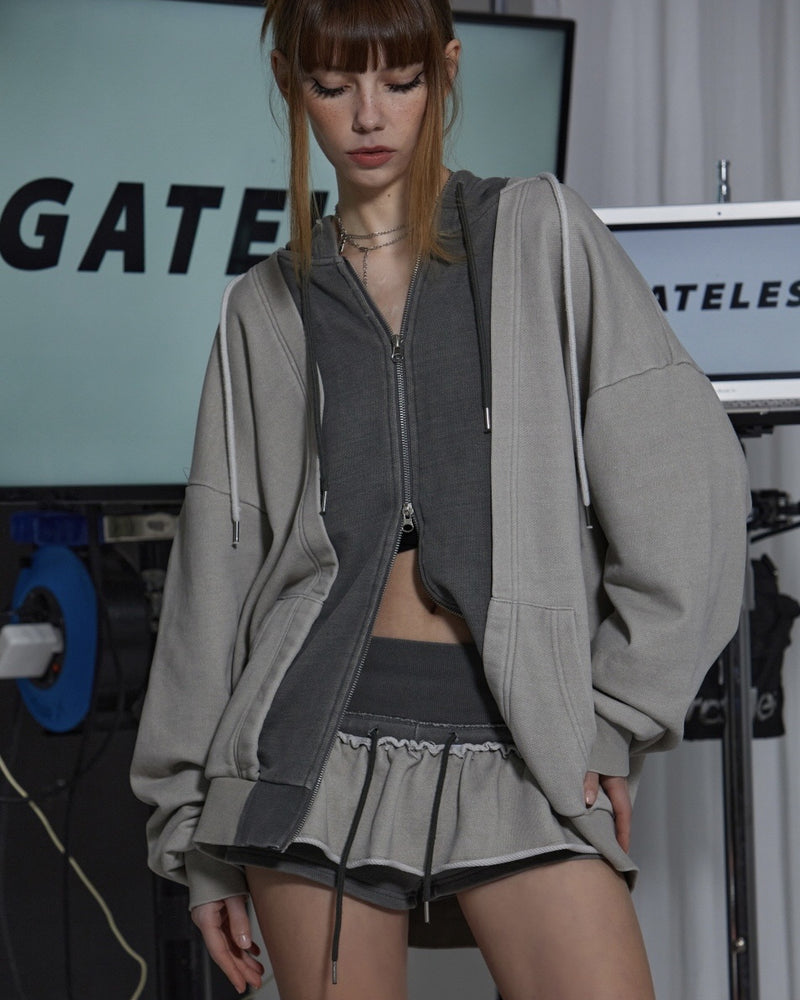 【GATELESS】VINTAGE LAYERED ZIP-UP HOODIE