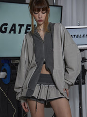 【GATELESS】VINTAGE LAYERED ZIP-UP HOODIE