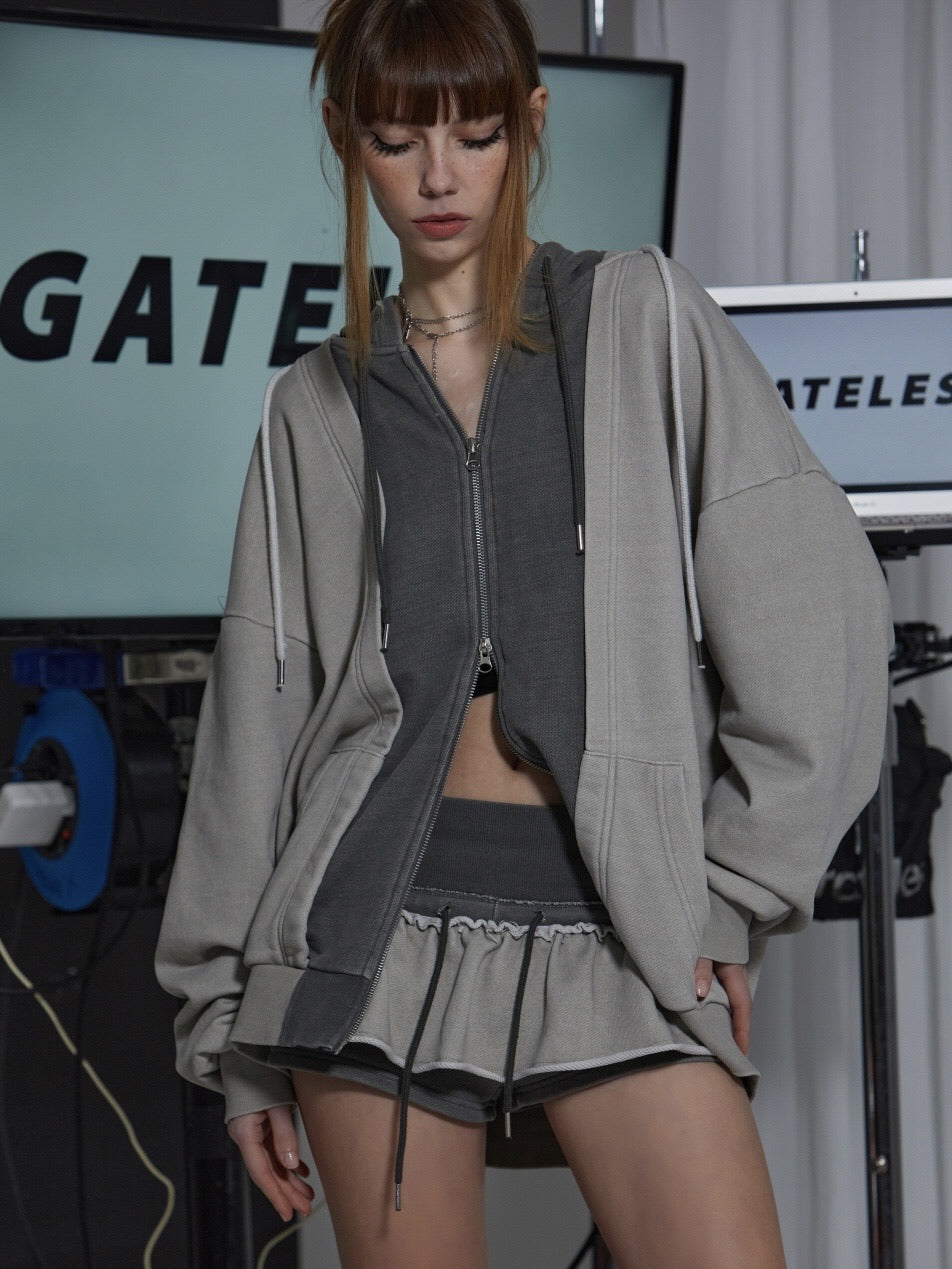 【GATELESS】VINTAGE LAYERED ZIP-UP HOODIE
