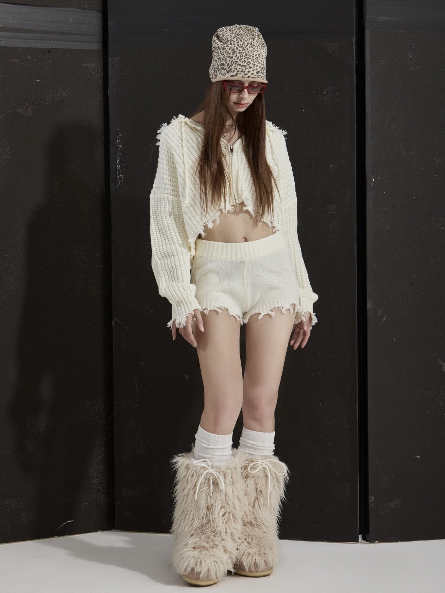 【GATELESS】RIB KNIT ZIP-UP HOODIE