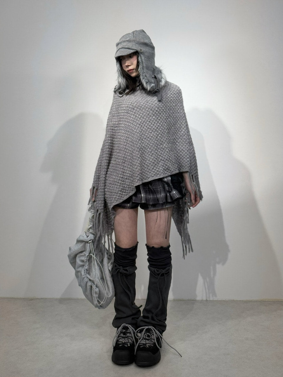 国際配送【Nerd out XU】check slit skirt pants / 【ナードアウトエックスユー】チェックスリットミニスカートパンツ