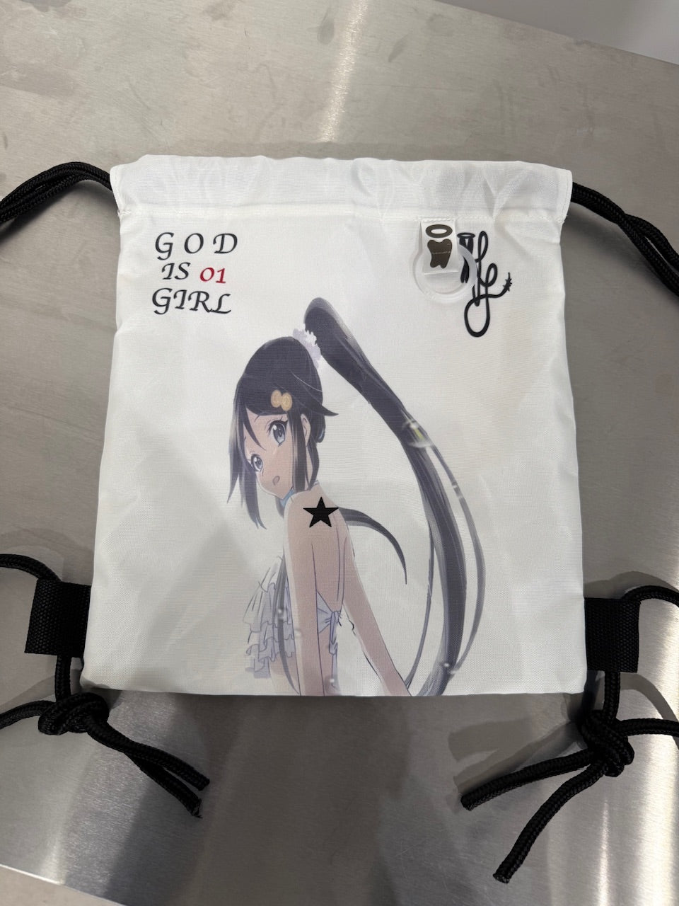 国際配送【Nerd out XU】girl is god drawstring knapsack