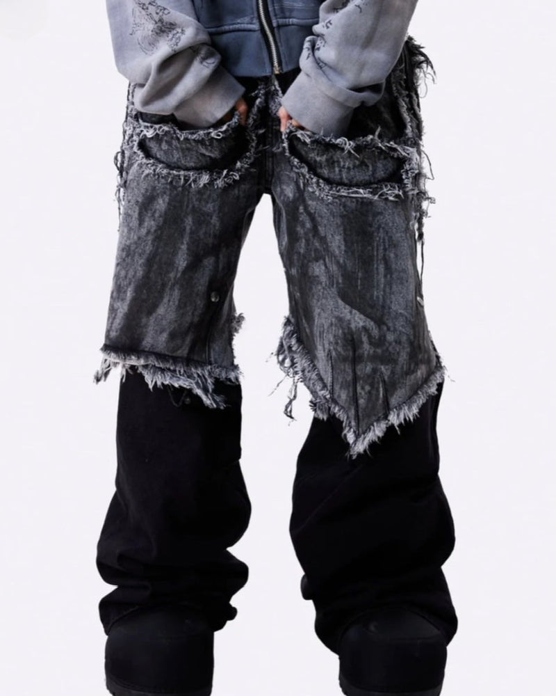 【Cozy world Wide】"005 CHAOS DREAM" WAXED GREY LAYER PANTS