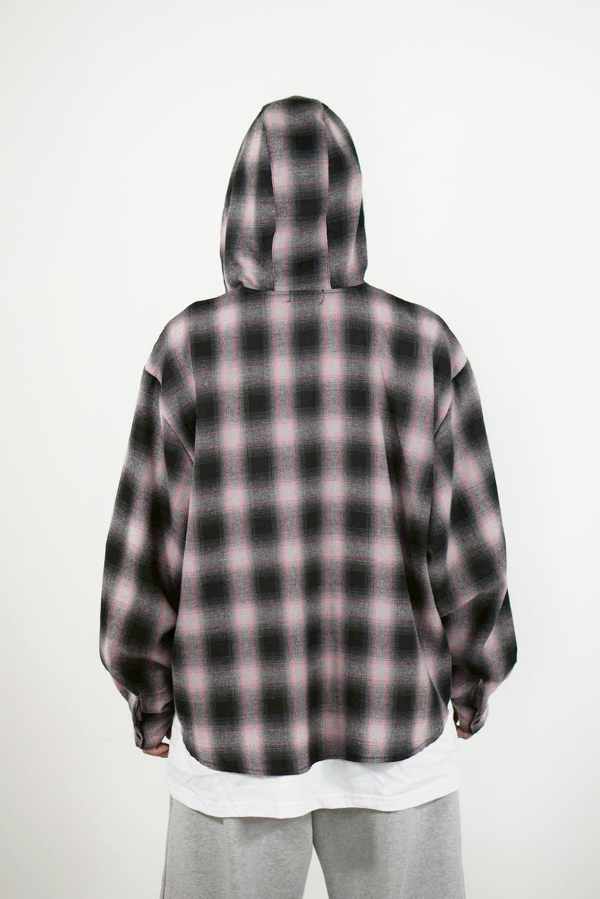 受注制【Chikashitsu +】tartan check hooded shirt (3color) / 【チカシツプラス】タータンチェックフード付き長袖シャツ