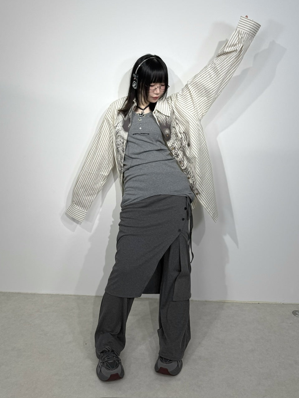 国際配送【Nerd out XU】layered rib flare pants
