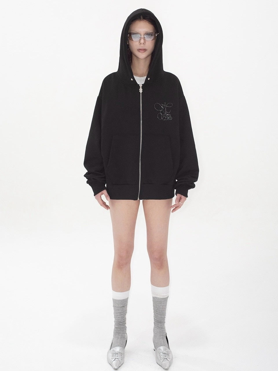 【HOLY NUMBER 7】OVERFIT HIP HOP MOVE CUBIC LETTERING HOODIE ZIP-UP