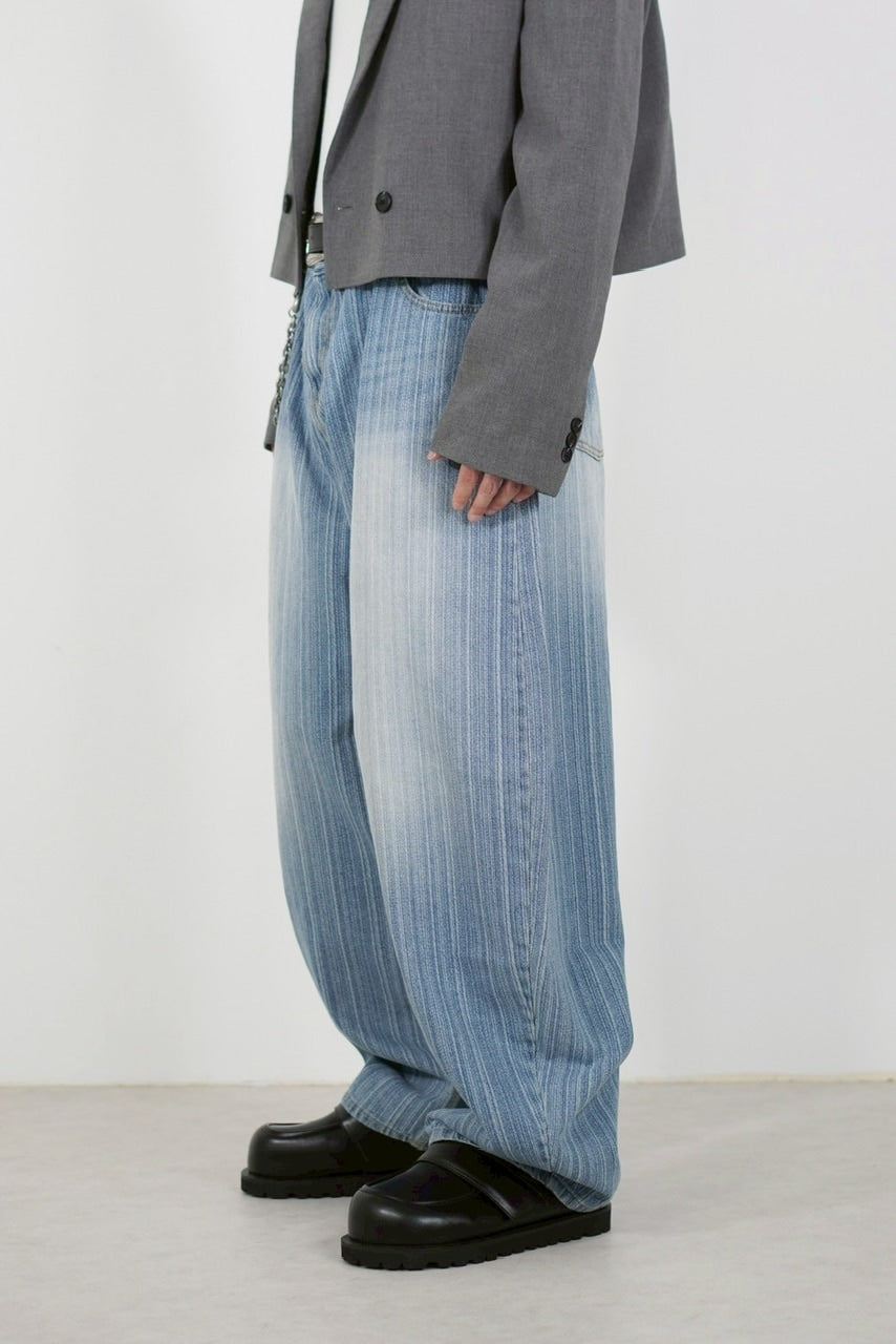 受注制【Chikashitsu +】wide stripe denim pants / 【チカシツプラス】ストライプボーダーワイドデニムパンツ