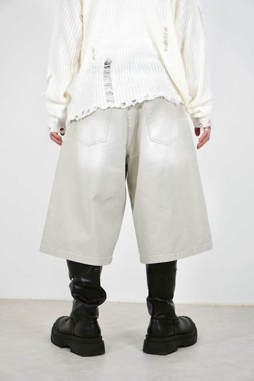 受注制【Chikashitsu +】8-length bermuda denim pants (2color) / 【チカシツプラス】8分丈バミューダハーフデニムパンツ