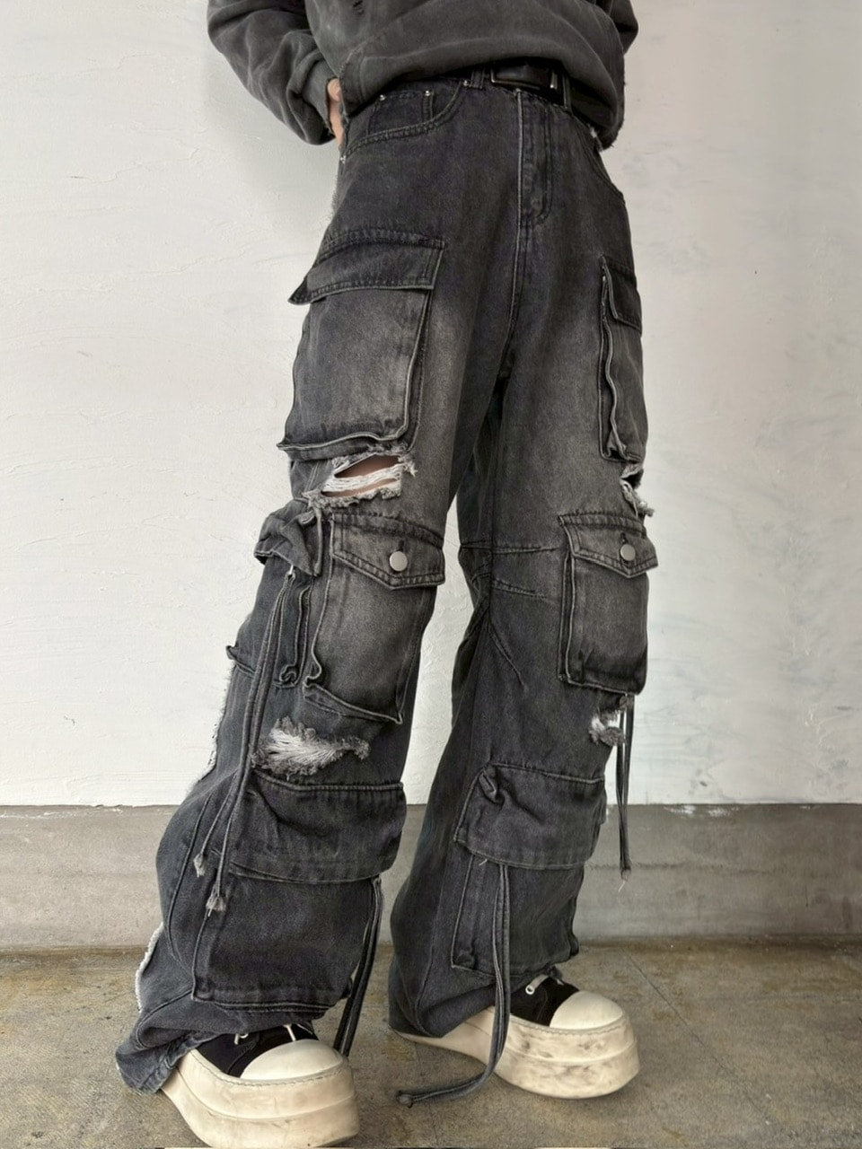 国際配送【LUV CODE】damage denim cargo pants