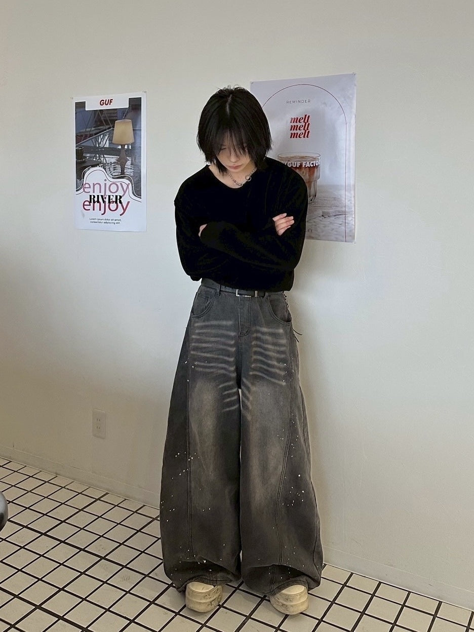 国際配送【LUV CODE】washed denim balloon pants