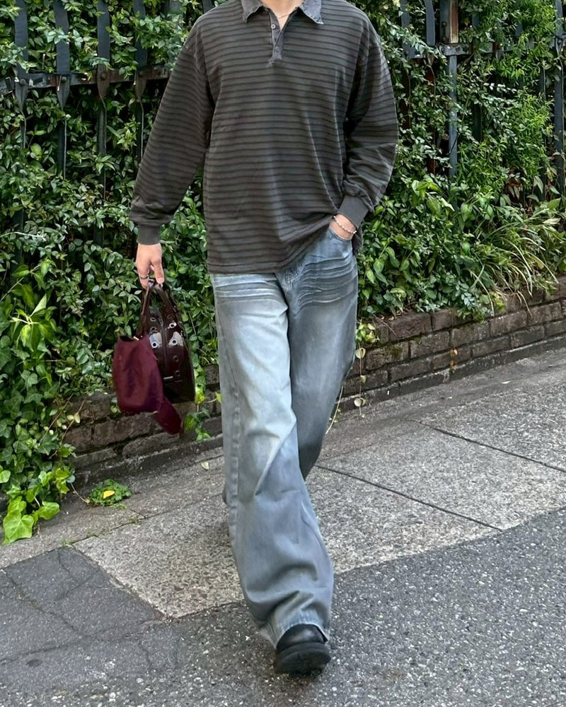 受注制【youll】pigment border polo long tee (2color)