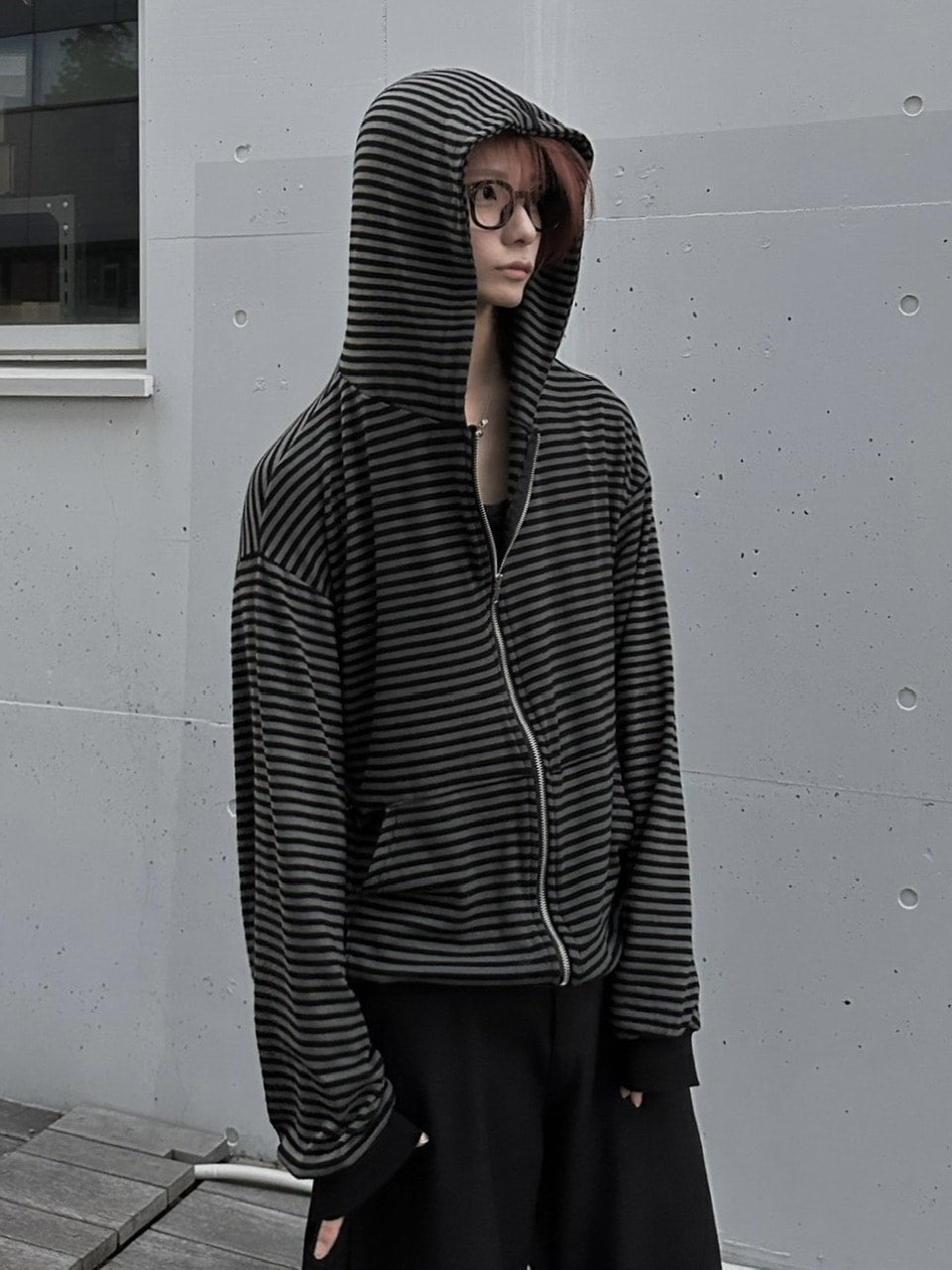 受注制【LUV CODE】stripe zip up hoodie