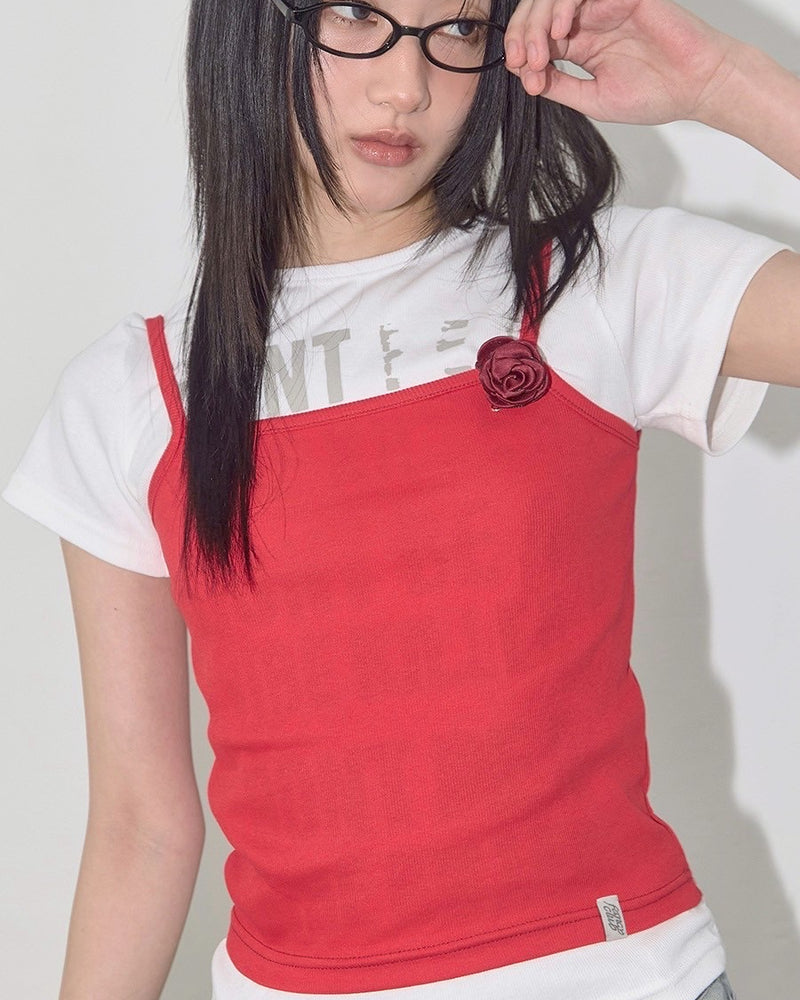 【FANCY CLUB】3-WAY LETTERING CORSAGE TEE