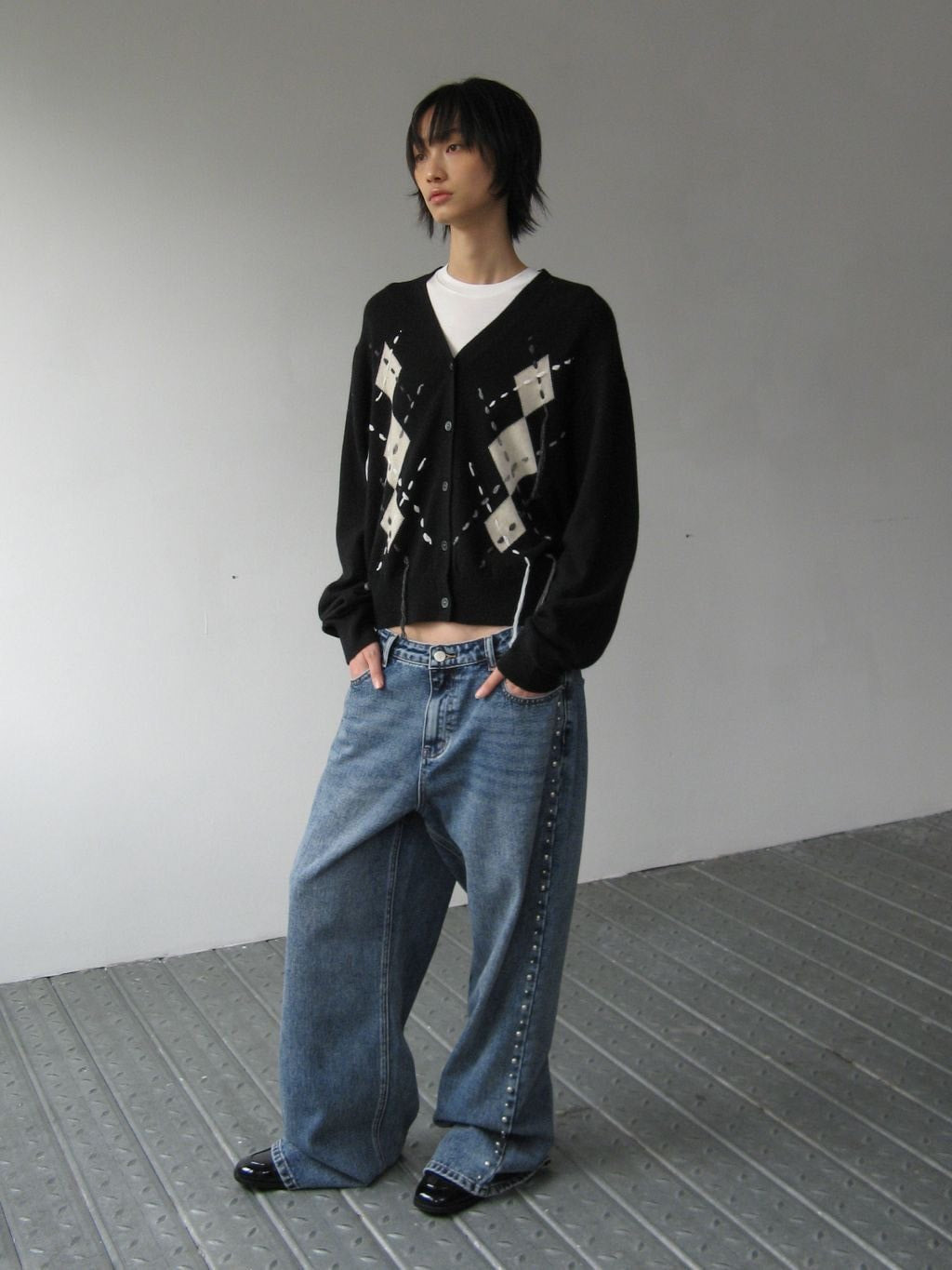 【ROCK CAKE】Argyle Stitch Knit Cardigan