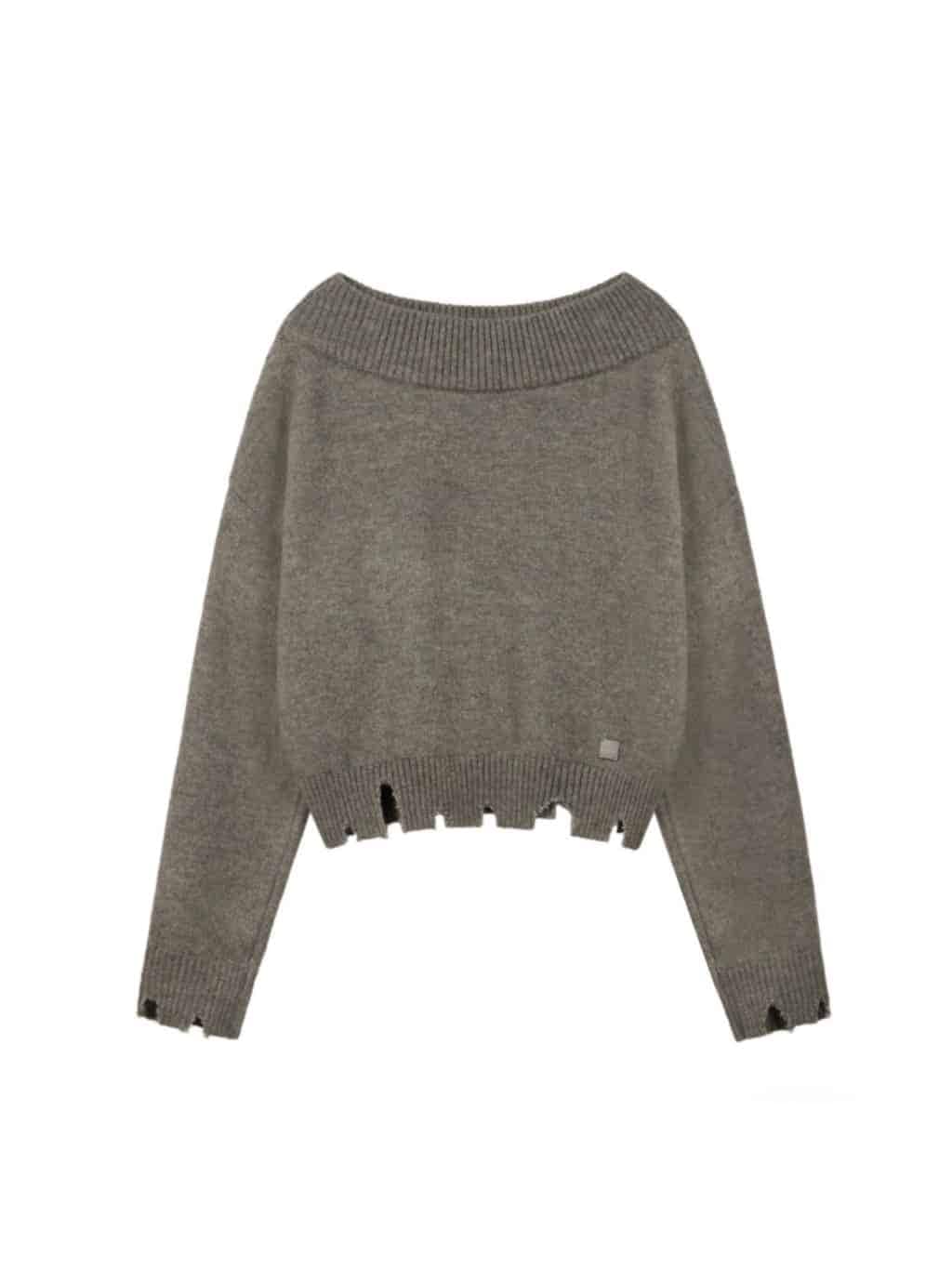 【ROCK CAKE】Off Shoulder Damaged Knit