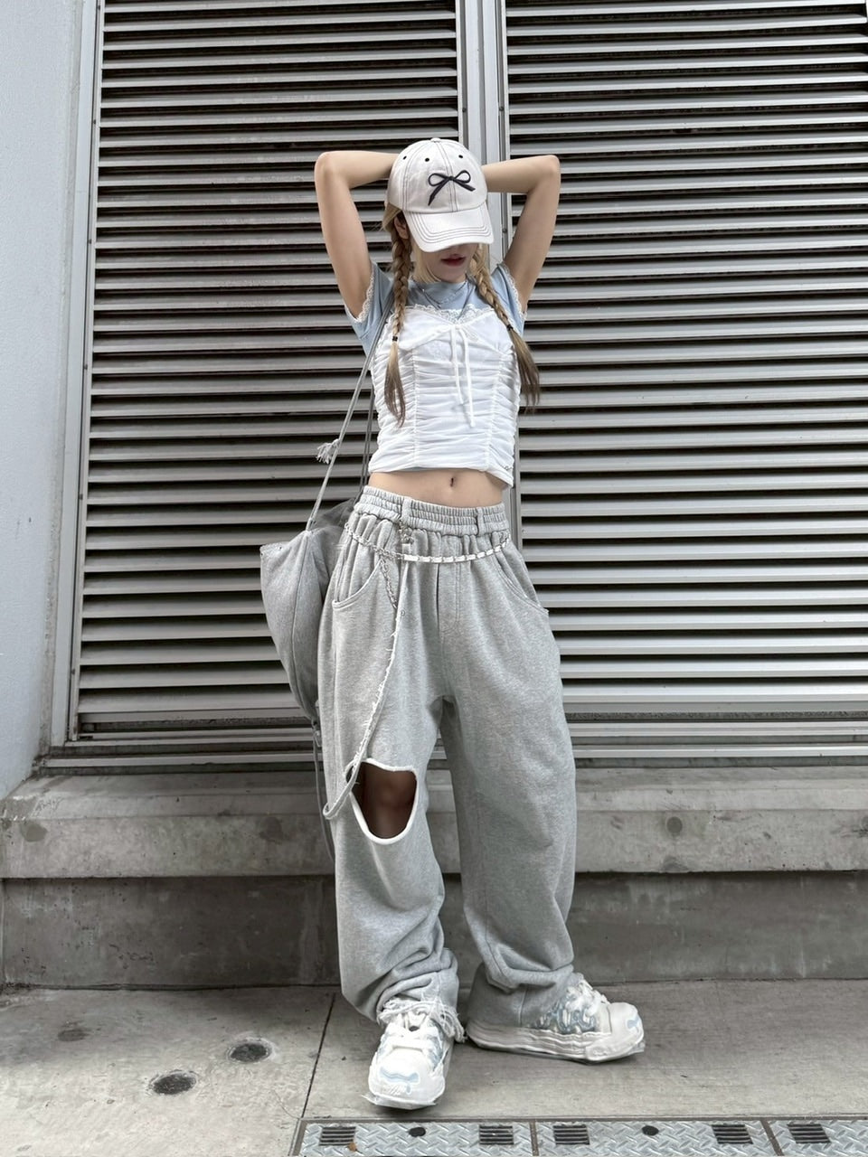 nmtc +】string damage sweat pants (2color) / 【エヌエムティーシー
