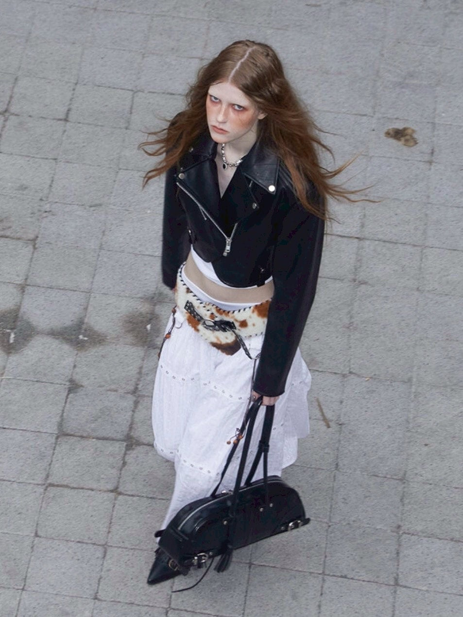 【NOT KNOWING】Curved Crop Rider Jacket / 【ノットノーイング】カーブクロップライダースジャケット