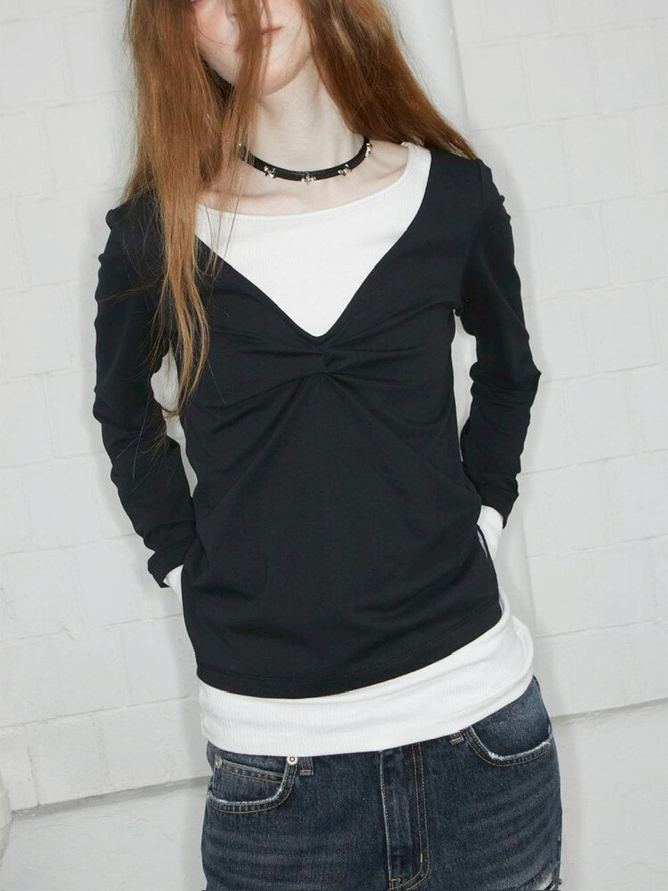【NOT KNOWING】Back Strap Layered Top / 【ノットノーイング】バックストラップレイヤード長袖Tシャツ