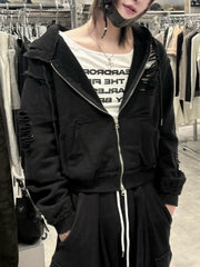 【nmtc +】damage cropped zip up hoodie / 【エヌエムティーシープラス】ダメージクロップドジップパーカー (2color)