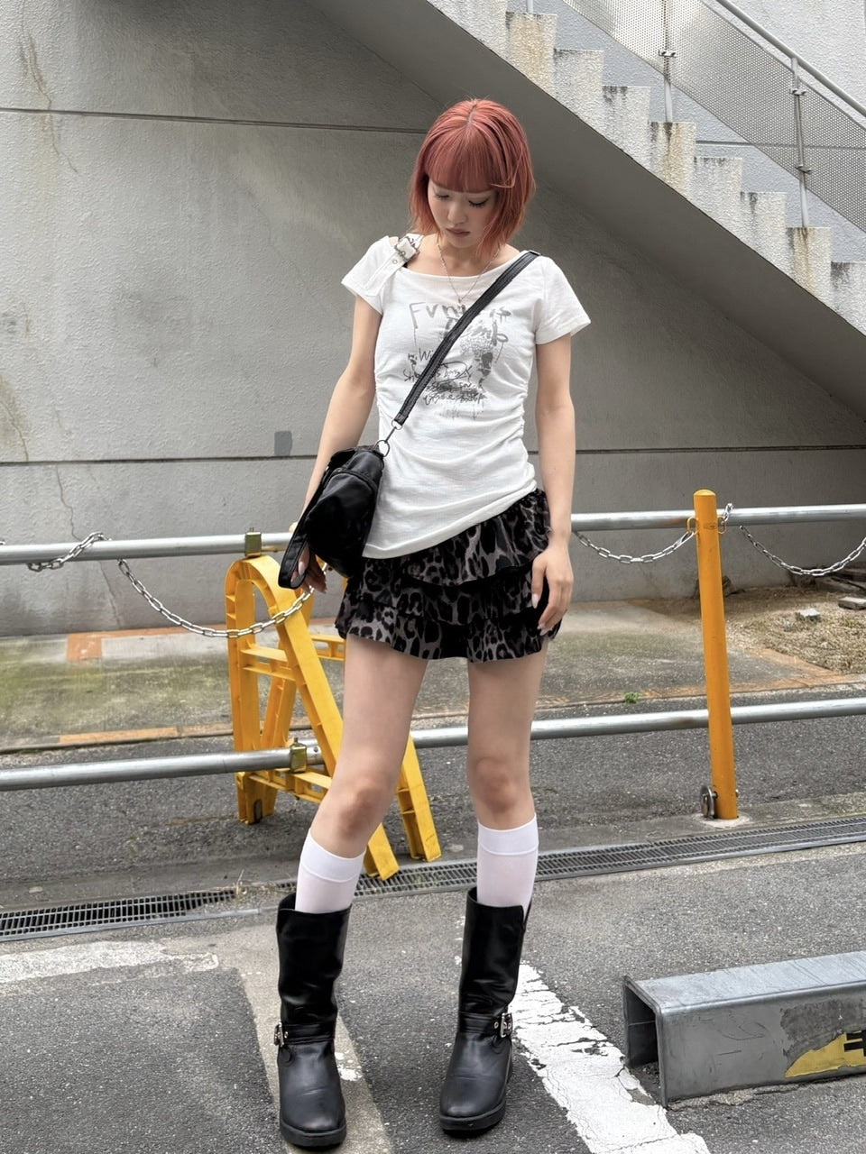 受注制【Never mind the XU】one shoulder punk tops (3color) / 【ネバーマインドザエックスユー】ワンショルダーパンクプリント半袖トップス