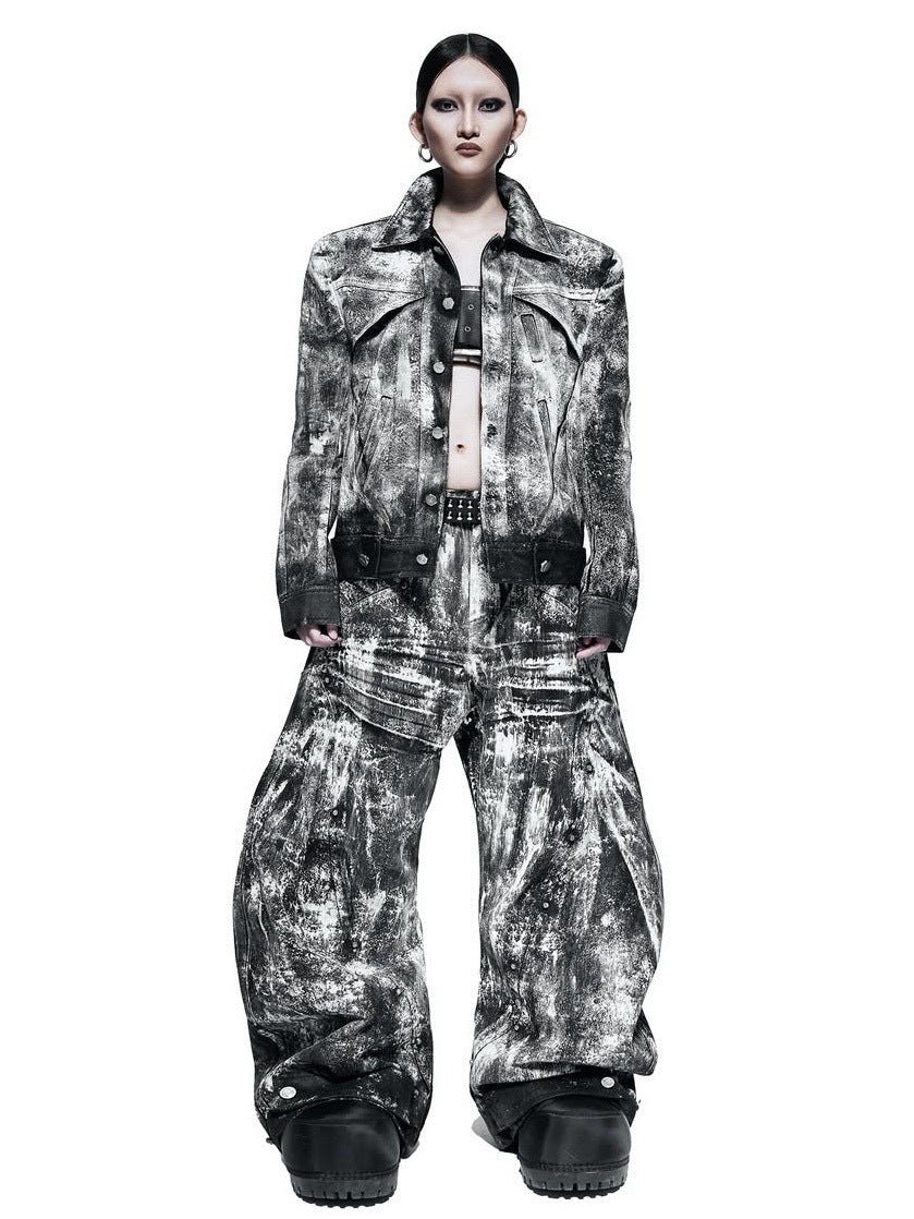 1/2 20:00再販【RICH】Smoke Waxed S-Wide Pants