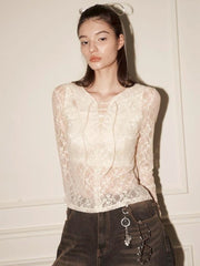【ODDONEOUT】FLOWER LACE TOP